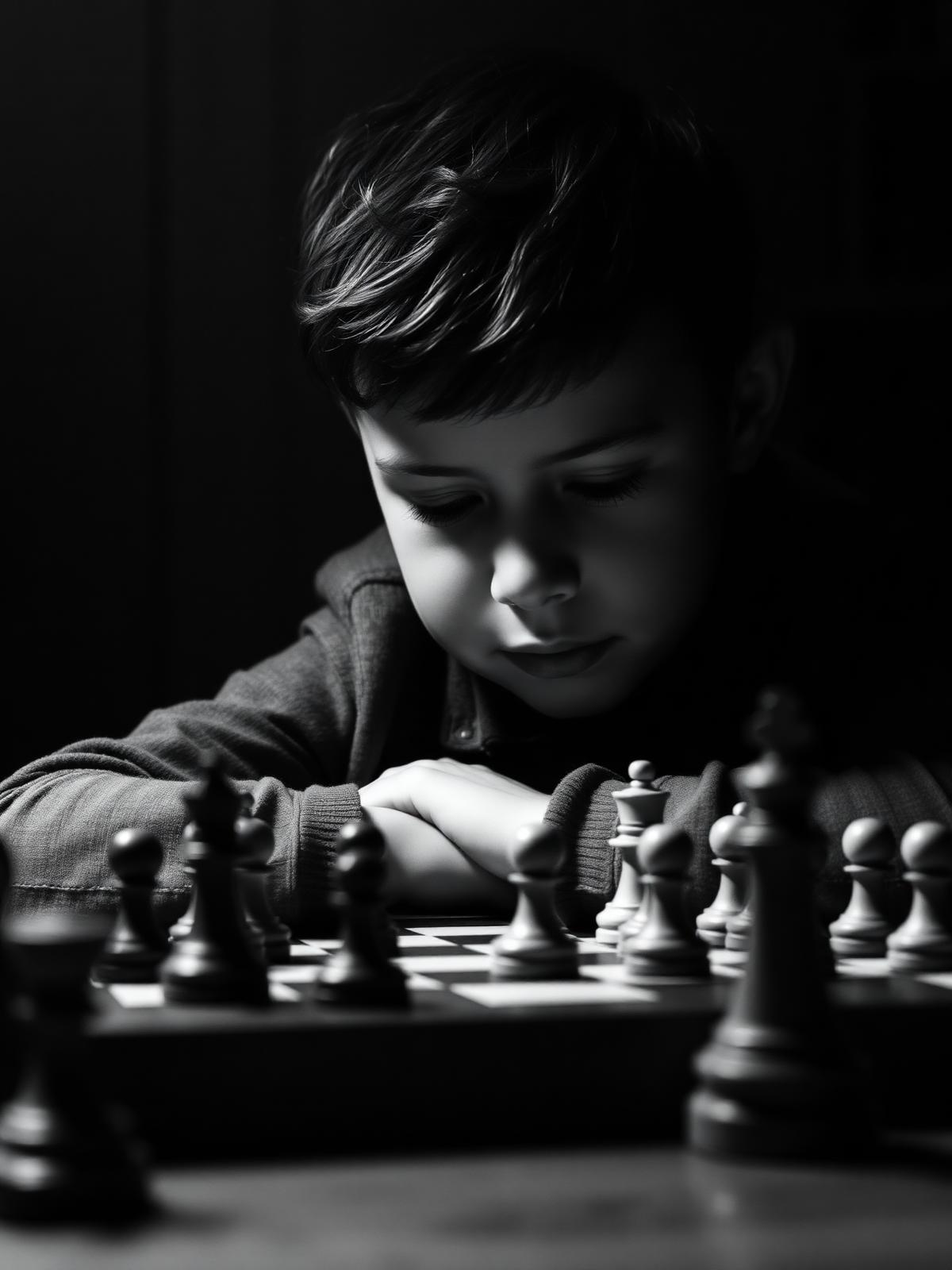 Child focused on chess board